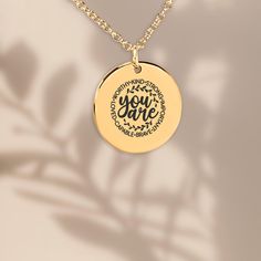 This necklace, engraved with the heartfelt message, "You are worthy, kind, strong, important, brave, capable, and loved," serves as a daily reminder of the strength and love God has for you or a loved one. Inspired by Philippians 4:13, "I can do all things through Christ who strengthens me," it offers encouragement and comfort, perfect for those who need to feel empowered by their faith. Gift this beautiful necklace to someone special who needs to be reminded of their divine worth and courage--whether it's for your mother, sister, daughter, or a dear friend. This piece will remind them that they are not only cherished by you, but also by God. Add a personal touch by customizing the back with a unique message, making this necklace a truly meaningful keepsake. Ideal for birthdays, anniversar Personalized Inspirational Yellow Gold Necklaces, Personalized Inspirational Yellow Gold Necklace, Inspirational Personalized Yellow Gold Necklace, Feel Empowered, Gods Eye, Daily Encouragement, Philippians 4, You Are Worthy, Christian Jewelry