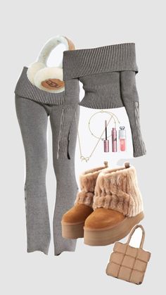 Grey Ugg Outfits, Fluffy Uggs Outfit, Gray Uggs Outfit, Winter Outfits Sweatpants, Grey Uggs Outfit, Lipgloss Maybelline, Uggs Boots Outfit, Platform Uggs Outfit, Earmuff Headphones