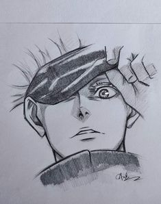 a drawing of a man with a hat on his head