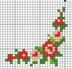 a cross stitch pattern with red flowers on the bottom and green stems in the middle