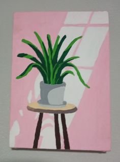 a painting of a potted plant on a table