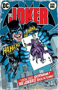 the joker comic book cover with batman holding up a piece of paper