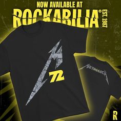 a black t - shirt with the word rockabilia on it and a lightning bolt