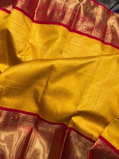 Yellow Saree For Marriage, Yellow Pattu Saree Wedding, Kanchipuram Yellow Silk Saree Wedding, Yellow Pattu Saree, Red Silk Pre-draped Saree With Embroidered Border, Elegant Red Katan Silk Pre-draped Saree, Red Embroidered Fabric With Art Silk Border, Gold Blouse Designs