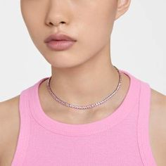 Matrix Tennis necklace, Round cut, Pink, Rhodium plated by SWAROVSKI Stackable Ring Sets, Red Watch, Green Watch, Pink Stones, Pink Watch, Blue Watches, Cuff Rings, Tennis Necklace, Body Jewellery