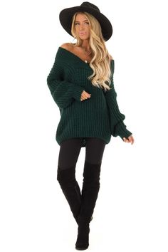 Hunter Green Off the Shoulder Long Sleeve Knit Sweater Off The Shoulder Long Sleeve, Capsule Outfits, Money Talks, Long Sleeve Knit Sweaters