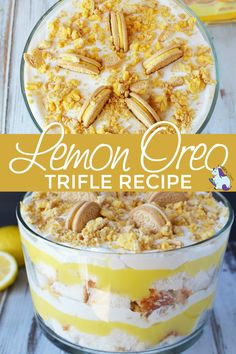 lemon oreo trifle recipe in a glass dish