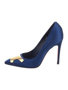 Santoni Satin PumpsBlue & GoldColorblock PatternLeather & Metal TrimSemi-Pointed ToesIncludes Box & Dust Bag Girl Shoes, Girly Girl