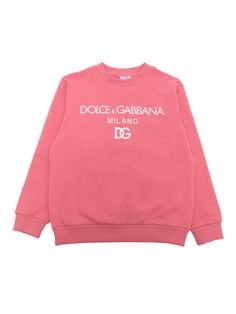 D&G pink sweatshirt for girls in cotton, without hood, cuffs and sweatshirt bottom with elastic, contrasting print on the front.Composition: 100% COTTON Pink Cotton Hoodie With Logo Detail, Pink Hoodie With Logo For Winter, Pink Winter Hoodie With Logo Detail, Pink Winter Hoodie With Logo, Casual Pink Hoodie With Logo Detail, Casual Pink Sweatshirt With Embroidered Logo, Pink Cotton Sweatshirt, Pink Logo Print Top For Winter, Pink Tops With Logo Print For Winter