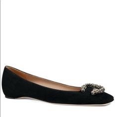 Gucci Dionysus Suede Ballet Flat Shoes Color: Black  Size: 35.5  MSRP: $840.00 Gucci suede ballerina flat. Crystal-embellished tiger head detail. 0.3" flat heel. Square toe. Slip-on style. Smooth outsole. "Dionysus" is made in Italy. Designer Black Ballet Flats, Gucci Flats Black, Luxury Black Ballet Flats, Gucci Dionysus Black, Luxury Black Pointed Toe Ballet Flats, Gucci Horsebit Loafers, Black Loafer Shoes, Dressy Hats, Suede Ballet Flats