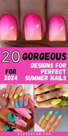 Dip Nail Colors Summer 2024, Neon Nail Designs 2024, Bright Fun Nails, Perfect Summer Nails, Summer Nails Almond, Rainbow Nails Design, Nails Neon