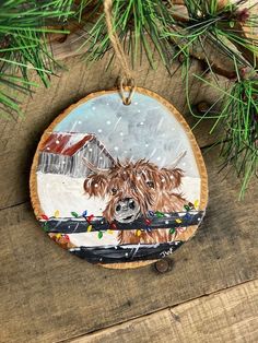 a wooden ornament with a dog on it