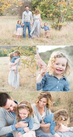 the family is posing for pictures in their field