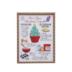 a christmas cupcake recipe poster hanging on a wall