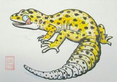 a drawing of a yellow and black spotted gecko