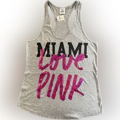 Hello Here Is A Nwt Vs Pink Racerback Tank Small Gray Love Pink Sequin Logo Miami Tag Mag Have Been Cut To Prevent Store Return Victoria Secret Outfits, Everything Pink, Pink Summer, Pink Outfits, Pink Tank Top, Pink Love, Pink Shorts, Michael Jordan, Vs Pink