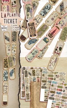 an assortment of stickers and labels on a piece of paper with the words la plante ticket