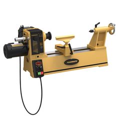 Acme threads on tail stock for smoother operation and longevity. Attached tool caddie allows convenient access to centers, wrenches, and accessories. Banjo features a non-marring, pinch style clamp for solid tool rest placement. Powermatic 30-in x 60-in Variable Speed Wood Lathe in Gold | 1792014 Benchtop Lathe, Cast Iron Beds, Cast Iron Bench, Woodworking Lathe, Iron Bench, Iron Bed, Wood Lathe, Will Turner, Lathe