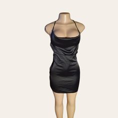 Shein Sxy Strappy Stretch Satin Mini Dress Nwt Small Great Stretch True To Size Small New With Tags Black Stretch Lightweight Satin #Sheinsxy #Blackdress #Cocktaildress #Strappydress Satin Mini Dress For Night, Black Satin Backless Mini Dress, Fitted Flirty Mini Dress For Night, Flirty Mini Dress For Night, Black Satin Halter Neck Mini Dress, Black Satin Mini Bodycon Dress, Flirty Black Mini Dress For Night, Dresses Shein, Shein Dress