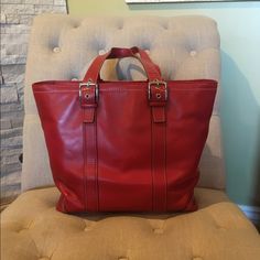 Super Large, Soft Leather Coach Tote Shoulder Purse. Excellent Condition, Can Hold So Much. Straps Are Adjustable On Both Sides For Desired Length. Has A Couple Minor Scratches. Interior Is Very Clean And Looks Unused. Red Satchel Bag With Palladium Hardware, Red Tote Shoulder Bag With Palladium Hardware, Red Tote Bag With Palladium Hardware, Red Travel Bags With Palladium Hardware, Red Shopping Bags With Palladium Hardware, Coach Tote, Bags Coach, Leather Coach, Shoulder Purse