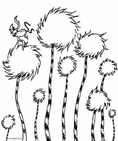 the dr seuss coloring page is shown in black and white, with palm trees