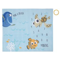 a blue towel with fish and sea animals on it