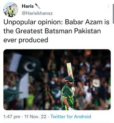 the twitter post has an image of pakistan's captain, babar azm