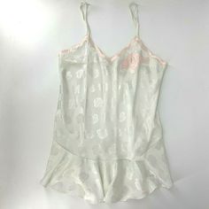 Vtg Vs Teddy Fast Shipping! Vintage 80s Victoria's Secret White Satin Teddy New With Tags - Has Rare Gold Crown Vs Label. Deadstock. Beautiful White Lingerie With All Over Floral Print, Ballet Pink Beaded Flower On Chest And Delicate Ruffle Hemline. 100% Poly Size Large Chest 19" (Armpit To Armpit) Length 34" Fast Shipping! Black Lace Corset Top, Victoria Secret Slip Dress, 90s Slip Dress, White Lace Corset, Satin Teddy, Lace Bustier Top, Black Lace Crop Top, Black Lace Corset, Purple Lingerie