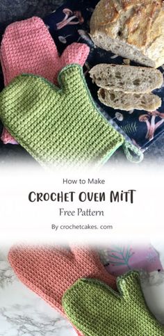 crochet oven mitts with text overlay reading how to make crochet oven mitt free pattern