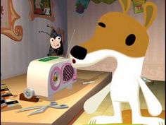 a cartoon dog is standing in front of a toaster with a mouse on it