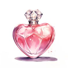 an illustration of a pink perfume bottle with diamonds on it's top and bottom