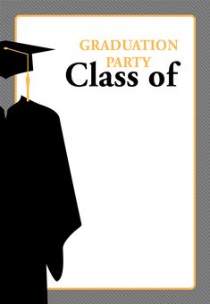 a graduation party poster with a graduate's cap and gown in black on a gray background