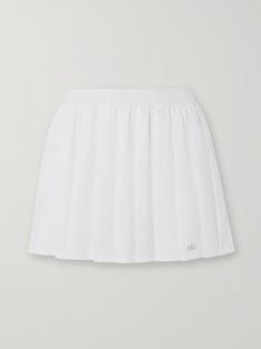 ALO YOGA Varsity pleated stretch-jersey tennis skirt | NET-A-PORTER White Pleated Skort For Sports, Fitted Moisture-wicking Tennis Skirt, White Pleated Tennis Dress For Sports, Functional Tennis Skirt With Go-dry Technology, Functional Go-dry Tennis Skirt, White Athleisure Tennis Skort, White Moisture-wicking Tennis Skort, White Pleated Skirt In Athleisure Style, Tennis White Moisture-wicking Skort