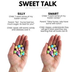 two hands holding small candy balls with the words sweet talk written on them in different languages