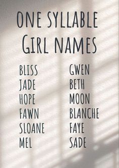 one syllaable girlnames written on the wall in front of a window