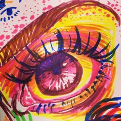 a drawing of an eye with bright colors