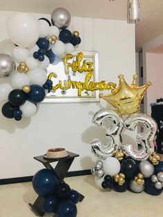 balloons and decorations are displayed in the hallway