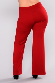 Available in Black and Mauve High-Rise Crepe Knit Pintuck on Front 35 inseam. Based on a size Small 96% Polyester 4% Spandex Made in USA | Victoria High Waisted Dress Pants in Red size Small by Fashion Nova Non-stretch Red Pants, Non-stretch Red Bottoms, Full-length Red Elastane Pants, Full Length Red Pants, Red Full-length Elastane Pants, Black And Mauve, High Waisted Dress, High Waisted Dress Pants, Curve Jeans