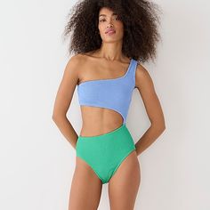 J.Crew: Textured One-piece Swimsuit With Cutouts For Women Spring Stretch Swimwear With Cutout, Spring Stretch Cutout Swimwear, Summer Cutout Stretch Swimwear, Summer Stretch Cutout Swimwear, Stretch Cutout Swimwear For Summer, Trendy Cutout Stretch Swimwear, Stretch Cutout One-piece Swimwear, Stretch One-piece Cutout Swimwear, Cutout Swimwear For Spring