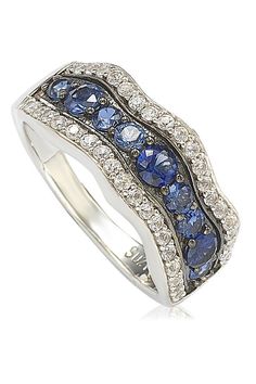 - Black-tone prong set blue sapphire and sterling silver pave created white sapphire wave ring with brown diamond accent and 18K logo Modern Diamond Rings, Wavy Ring, Gemstone Brooch, Cubic Zirconia Bracelet, Eternity Rings, Wave Ring, Cubic Zirconia Jewelry, Diamond Anniversary, Jewelry Rings Diamond