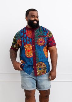 Style# M2023NHM Be the life of the party in this stunning Olu Men's African Print Mandarin Collar Shirt! Featuring a vibrant African inspired new harvest multipattern print, this stylish button up shirt will make you stand out from the crowd. Step out in style and make a bold statement! Shop matching items here. *The shirt you receive may vary slightly from the product image. It is the same fabric but may be cut in a different section of the print* Description Button-up shirt Mandarin collar Con Relaxed Fit Multicolor Patterned Shirt, Short Sleeve Cotton Shirt With Vibrant Print, Cotton Short Sleeve Shirt With Vibrant Print, Vibrant Print Short Sleeve Cotton Shirt, Fitted Multicolor Print Short Sleeve Shirt, Multicolor Short Sleeve Shirt With Vibrant Print, Multicolor Vibrant Print Short Sleeve Shirt, Red Short Sleeve Top With Colorful Pattern, Vibrant Multicolor Print Short Sleeve Shirt