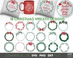 Christmas Wreath Svg, Christmas Wreath Designs, Circle Svg, Wreath Clipart, Wreath Svg, Holly Wreath, Bon Prix, O Holy Night, Holly Berry