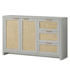 the sideboard has three drawers and two doors