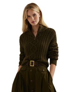 Ralph Lauren Fall 2024 Women, Knit Quarter Zip, Ralph Lauren Quarter Zip, Ralph Lauren Cable Knit, Quarter Zip Sweater, Half Zip Sweaters, Oui Oui, Ralph Lauren Womens, Cashmere Coat