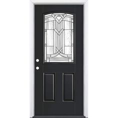 a black door with glass on the side