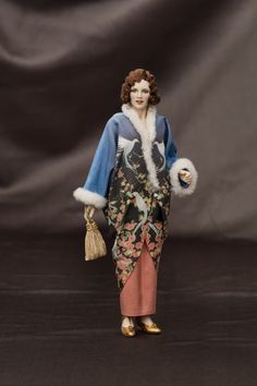 Carabosse Dolls - Alexandra: 1/12 scale doll. 1920's woman in cocoon coat.