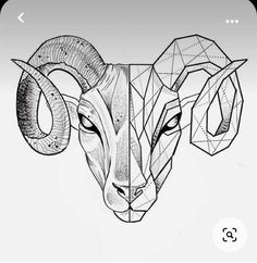 the head of an animal with long horns and geometric lines on it's face