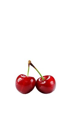 two cherries are sitting side by side on a white surface