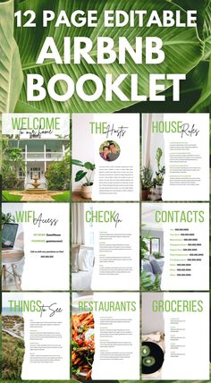 a brochure with the words, 12 page editable air bnb booklet