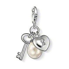 Charm 0817 Key Heart With Pearl-THOMAS SABO-Swag Designer Jewelry Elegant Silver Heart Charm, Elegant Silver Heart-shaped Charms, Elegant Heart-shaped Dangling Charms, Elegant Heart-shaped Key Jewelry, Elegant Heart Shaped Dangling Charms, Elegant Silver Pearl Charm, Key Heart, Thomas Sabo Charms, Thomas Sabo